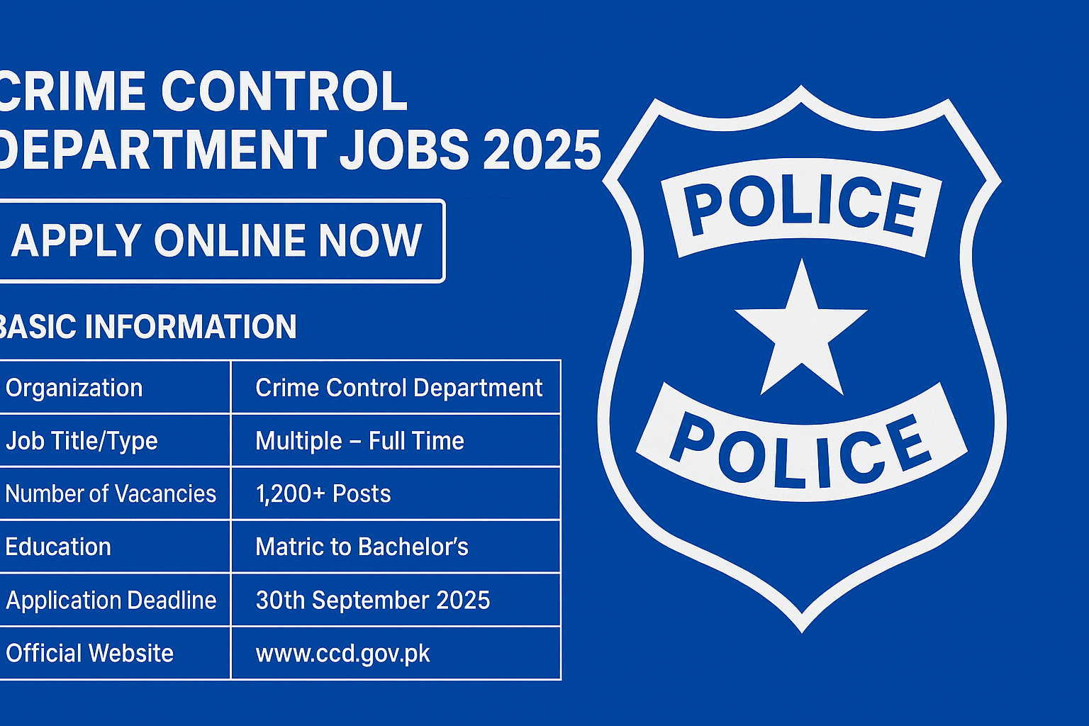 Crime Control Department Jobs 2025