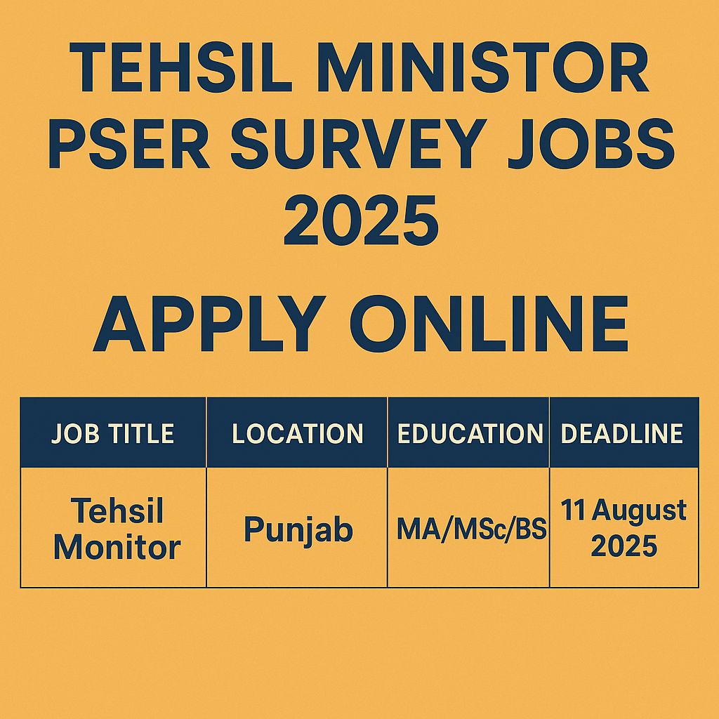 Tehsil Ministor PSER Survey jobs 2025